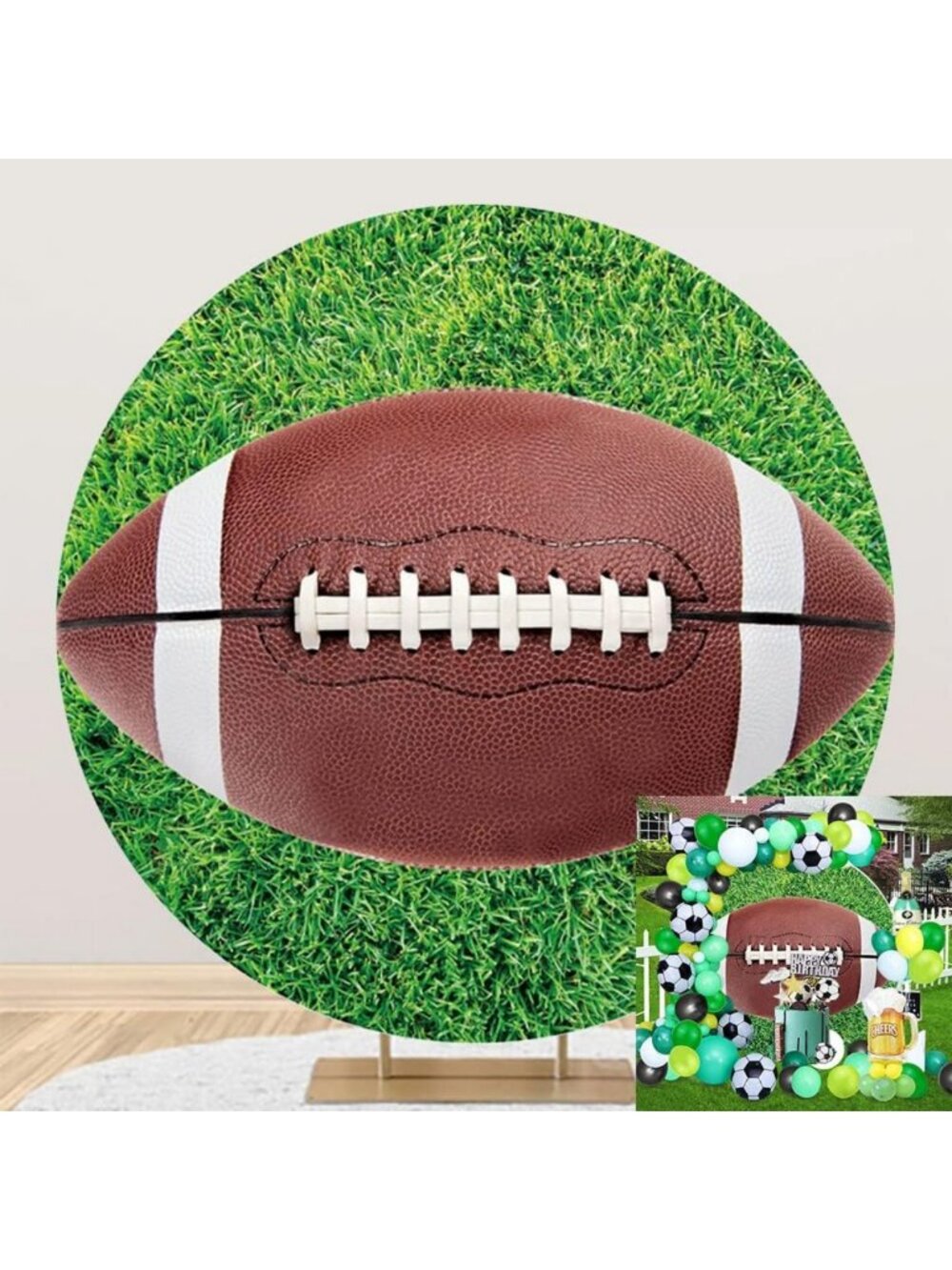 Football Theme Round Backdrop Cover for Birthday Parties & Sports Photography